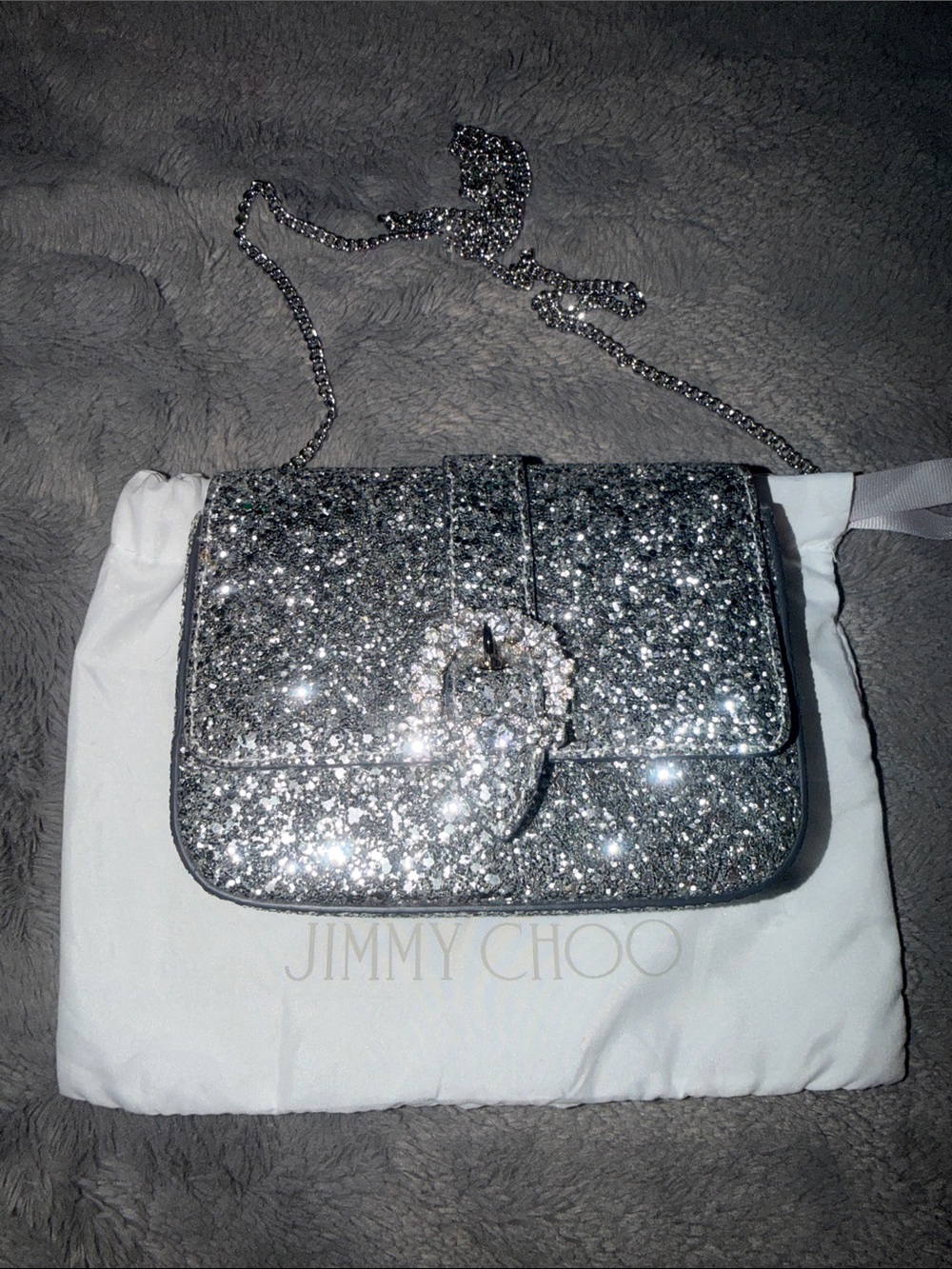 Preloved Jimmy Choo Silver Glitter Crystal-Embellished Crossbody Bag